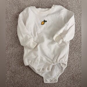 Kids White One-Piece Bubble Romper with Lemon Embroidery